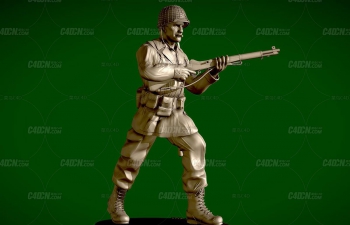 C4D二战叼雪茄的美国士兵人物雕塑模型下载不含材质