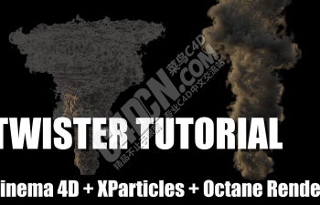 C4D+Octane渲染器+Xparticles粒子插件模拟龙卷风自然天气特效教程