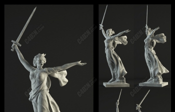 C4D模型 举着长剑穿长袍的女性雕塑