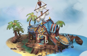 C4D海边沙滩船型小木屋模型 Sea House
