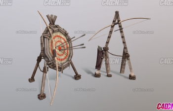 野外射箭弓箭和靶子模型 Long bow quiver and target