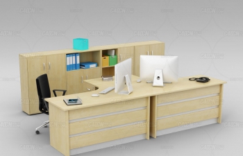 C4D双人实木办公家具苹果电脑旋转椅文件柜模型