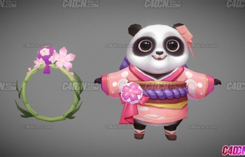 可爱花环小熊猫模型 Cutie Lowpoly Panda