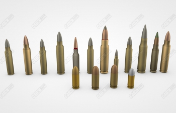 16种不同规格的武器子弹C4D模型