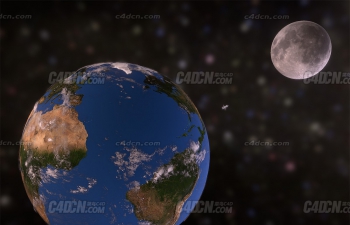 C4D+FBX地球月球空间站合影模型