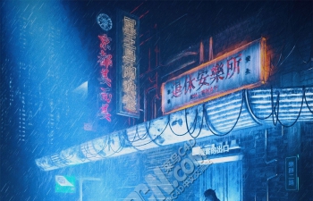 C4D下雨夜晚唐人街道场景模型(Octane Render)