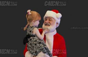 C4D抱着小女孩的圣诞老人节日模型