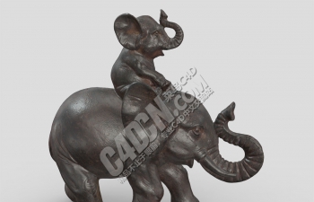 C4D小象和大象妈妈动物雕塑模型