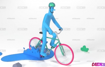 C4D卡通人物骑行自行车效果器Xpresso绑定角色动画高级教程