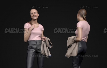 C4D粉色上衣西裤手拿外套商务女性人物模型下载