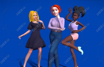 3个BLENDER卡通时尚现代城市女孩人物模型 Low Poly Girls