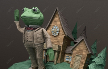 C4D卡通招手的青蛙先生模型(含绑定)