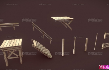C4DľƽּܼҾװģͺϼ Wooden Scaffolding Set