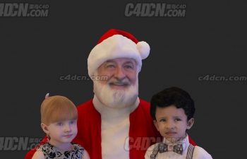 C4D双手抱着小男孩和小女孩的圣诞节圣诞老人模型