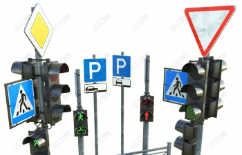 免費C4D城市公路地面交通紅綠燈信號燈路燈組合模型合集下載