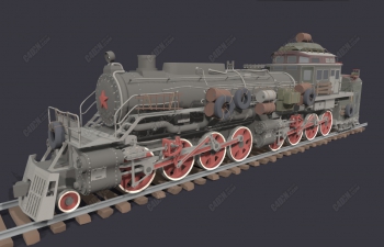 C4D复古蒸汽火车轨道运输模型