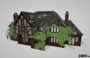 C4D布满藤蔓植物的欧式别墅建筑模型