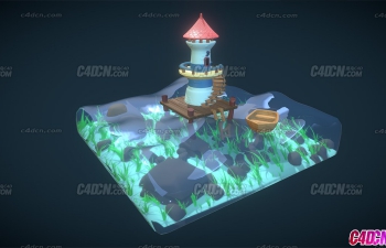 C4D三维灯塔卡通地形模型 3D Lighthouse